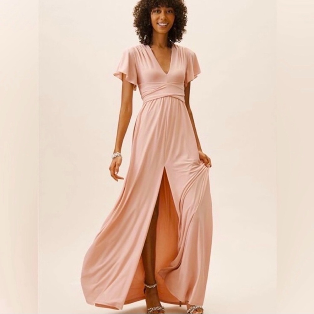 BHLDN Blush Pink Maxi Dress with V-Neck and Front Slit